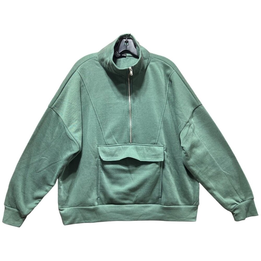 Love Mood - Women's Long Sleeve Sweatshirt - Green - Kangaroo Pockets - Large
